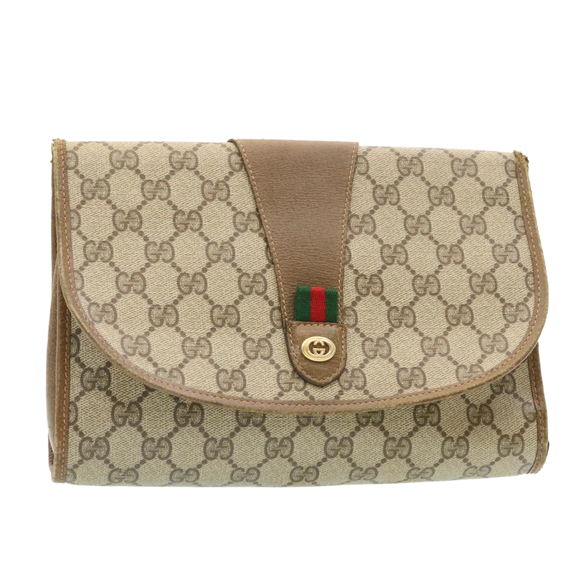 GUCCI Web Sherry Line GG Canvas Clutch Bag Beige Red Green Auth yk2761 - Picture 1 of 16